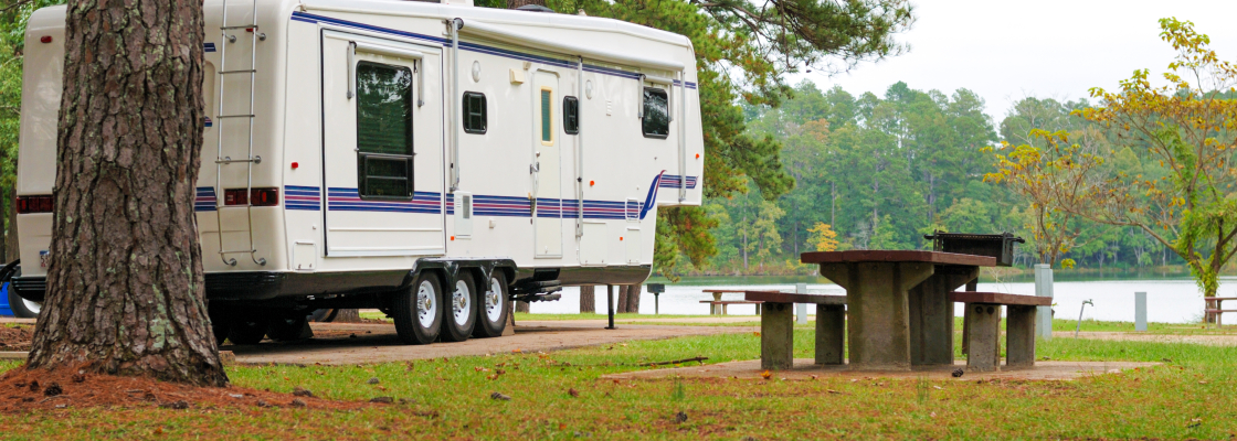 camper by lake