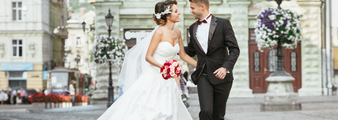 Newlyweds outside after wedding